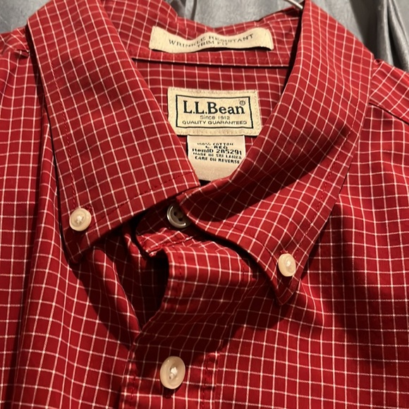 L.L. Bean Long Sleeve Checked Red Shirt L-REG Trim Fit Wrinkle Resistant - Picture 10 of 11